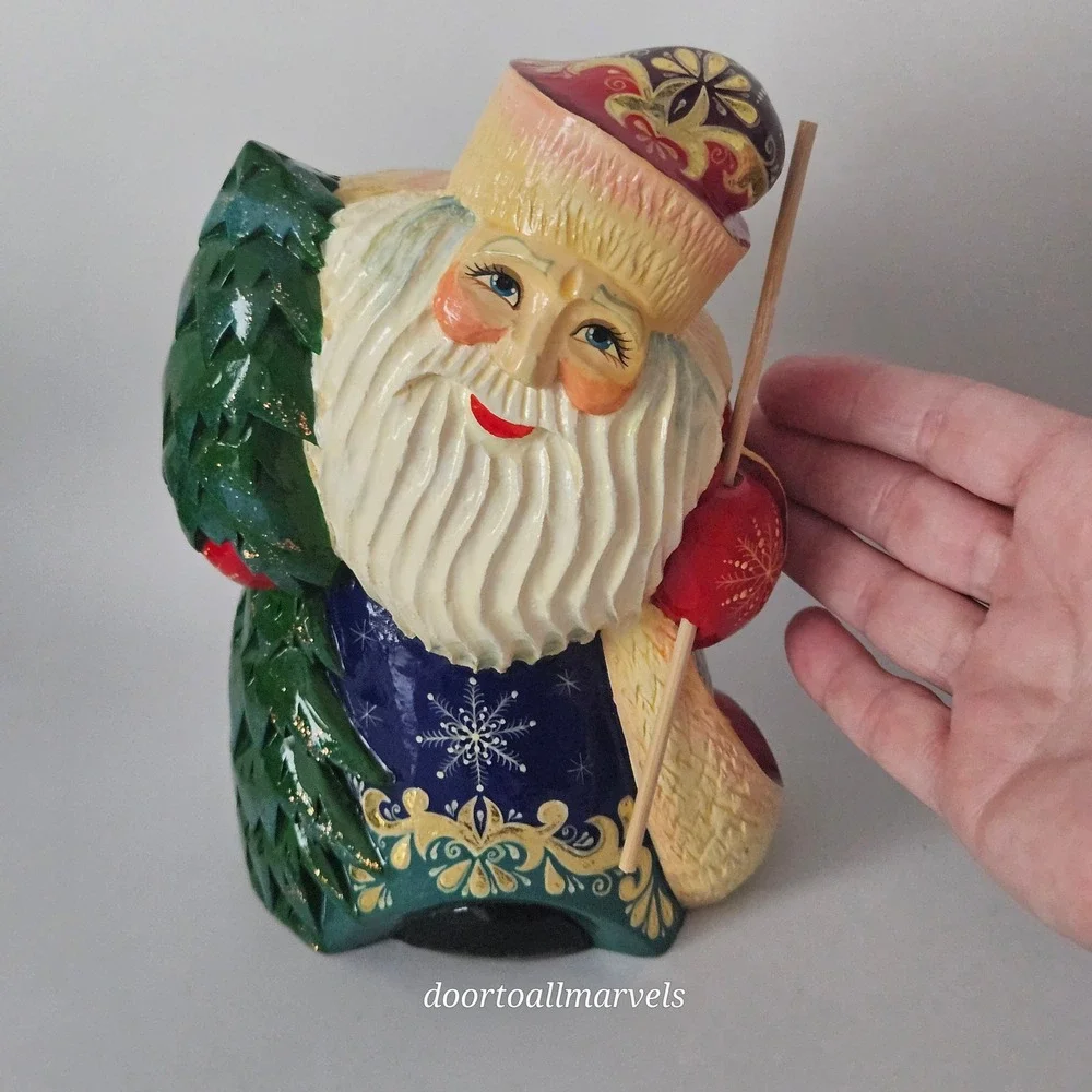 Hand Carved Russian Ded Moroz Santa Wood Figure 7